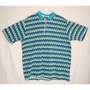Vintage 80s Chip Beck Polo Shirt Collection Green Geometric Print USA Men's XL
